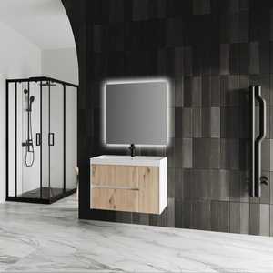 Mueble de Baño Moderno de 80 cm en Roble Dorado Acanalado con Lavabo de Resina de Koricini Cannes - Product Image 4