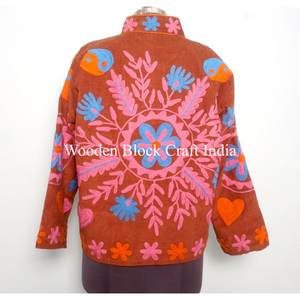 <b>Women's</b> Winter <b>Summer</b> cotrise <b>Jacket</b> Floral Design Embroidery Work Cotton-Filled Suzani <b>Jacket</b> for Party Wear Knitted Process - Product Image 5