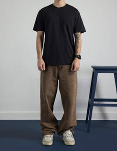 T-shirt pour homme en coton lavé 100%, tricoté lourd, imprimé à l'écran, écologique, décontracté, manches courtes, col roulé, couleur unie - Product Image 5