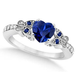 Butterfly Blue Sapphire & Diamond Heart <b>Bridal</b> <b>Set</b> 14K Gold with 1.55ct Fine Pearl <b>Jewelry</b> for Weddings & Parties - Product Image 4