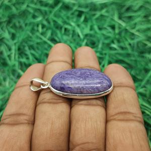 925 Sterling Silver <b>Unique</b> Handmade Natural Charoite Pendant Bezel Setting Purple Oval Charm Fine Jewelry <b>Gift</b> <b>for</b> <b>Her</b> Children - Product Image 2