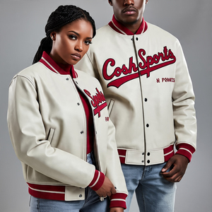 Mangas de lana de moda personalizadas con cuerpo de cuero Letterman Varsity Jacket Streetwear Contraste Bomber Varsity Jacket - Product Image 3