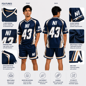 Ensemble maillot et short de football pour homme NI, col en V, impression sublimée, évacuation de l'humidité, uniforme sportif, vêtements de sport d'équipe, toutes saisons - Product Image 2