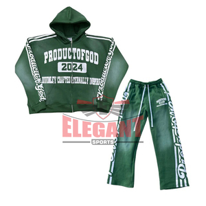 CHÁNDAL FLARE con logotipo personalizado Conjunto de pantalones con capucha para hombre Pantalones de chándal acampanados de peso pesado con diseño transpirable con cremallera completa - Product Image 5