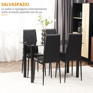 HOMCOM-Juego de mesa de comedor con 4 sillas, tapizado de piel sintética con tapa de vidrio templado, marco de acero, color negro, 120cm de longitud - Product Image 6