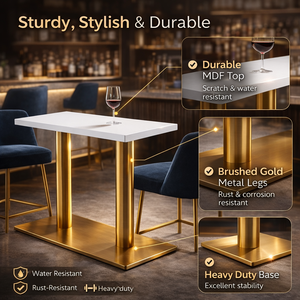 Mesa <span class=keywords><strong>de</strong></span> Bar Cuadrada Moderna <span class=keywords><strong>con</strong></span> Tapa Blanca y <span class=keywords><strong>Base</strong></span> <span class=keywords><strong>de</strong></span> Doble Columna <span class=keywords><strong>de</strong></span> Acero Inoxidable para Muebles Comerciales <span class=keywords><strong>de</strong></span> Hotel, Cafetería y Bistro - Product Image 5