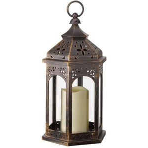 Decoraciones de Iluminación, Farol Marroquí Colgante de Metal Dorado Antiguo con Vidrio Azul Verdoso para Decoración de Ramadán y Eid - Product Image 3