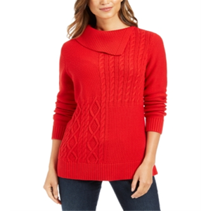 Maglione Premium da Donna Charter Club in Maglia a Trecce con Collo a Busta, Traspirante, Design Rosso con Applicazioni e Logo Frontale, Stile Invernale - Taglie da XS a XL - Product Image 1