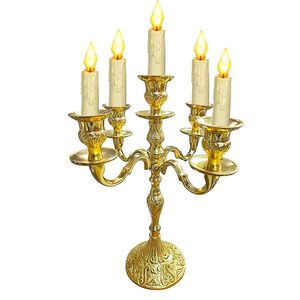 Bougeoir moderne en aluminium doré à 5 bras, unique, pour bougies, décoration de fête, bougeoir créatif - Product Image 3