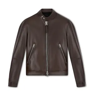 <b>Men's</b> Slim Fit Classic Cafe Racer Fashion Motorcycle Genuine Leather <b>Jacket</b> High Street Moto Biker <b>Smart</b> <b>Casual</b> Quality <b>Jackets</b> - Product Image 1