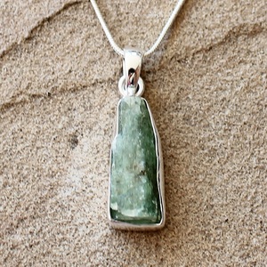 925 Solid <b>Stainless</b> <b>Steel</b> Christian Boho Artisan Jewelry Raw Crystal Pendant Organic Shape Natural Green Gemstone Simple Rough - Product Image 1