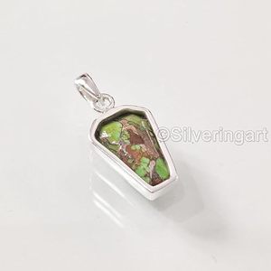Colgante de Plata de Ley 925 con Turquesa Verde Natural, Piedra de Nacimiento de Diciembre, Joyería Hecha a Mano para Mujer - Product Image 2
