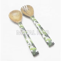 Ensemble cuillère et fourchette à salade en bois avec manche imprimé, ustensiles de service de cuisine, vaisselle de table pour la maison, le buffet et la restauration