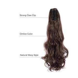 LONGFOR Ready to Ship Products <b>Real</b> Human <b>Hair</b> Extensions <b>Hair</b> Claw Clip Natural Wavy Texture Natural Color in Wavy <b>Ponytail</b> - Product Image 1
