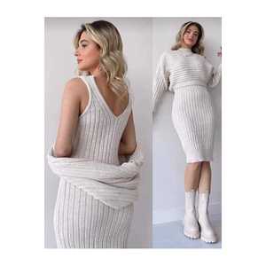 Abito da donna a manica a pipistrello in maglia doppia da donna abito elegante - Product Image 6