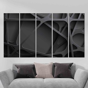 Impression sur verre abstraite noire moderne : Œuvre d'art sur toile élégante pour décoration contemporaine, LOT DE 5 TOILES - Product Image 1