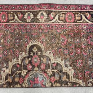Vintage Rug, 2.2x7.1 ft Turkish Rug, <b>Brown</b> Floral <b>Wool</b> Rug - Product Image 3