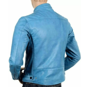 Nouvelle veste de moto en cuir véritable bleu ciel de course sur piste avec veste de moto en cuir de piste protégée CE blindée pour hommes - Product Image 3