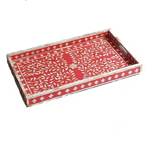 Plateau de service en incrustation d'os avec motifs floraux plateau de service en incrustation d'os fête de noël par artisanat en croissant - Product Image 2