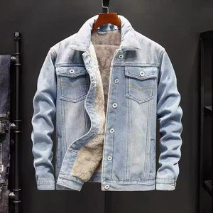 Veste en jean pour homme, coupe ample, tendance, chaude, haut de travail, automne-hiver, doublée en polaire, épaisse, décontractée, tendance, veste de marque - Product Image 3