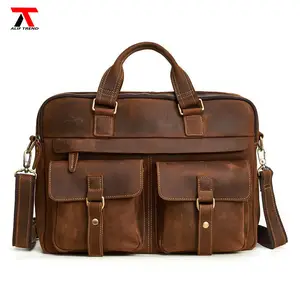 Bolsa mensageiro retrô de couro legítimo para laptop, maleta vintage de grande capacidade de 17 polegadas, bolsa mensageiro de alta qualidade para negócios