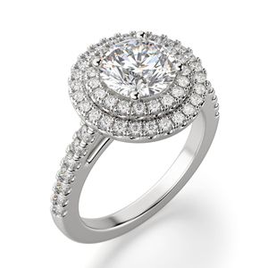 Anillo de Compromiso con Doble Halo de Diamantes Cultivados en Laboratorio, Corte Redondo, Chapado en Oro, Estilo Clásico, Anillo de Regalo para Aniversario y Boda - Product Image 2