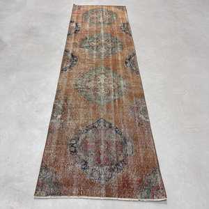 2.8x9.7 ft Vintage Rug, <b>Brown</b> Oriental Turkish <b>Wool</b> Rug - Product Image 1