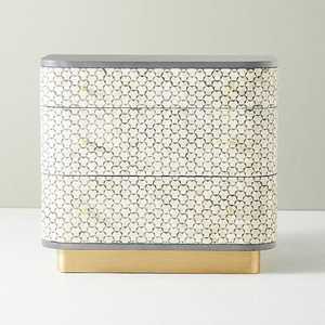 Mesa de centro de lujo moderna hecha a mano con incrustaciones redondas de acento, muebles con incrustaciones de hueso de madera para sala de estar y dormitorio - Product Image 1