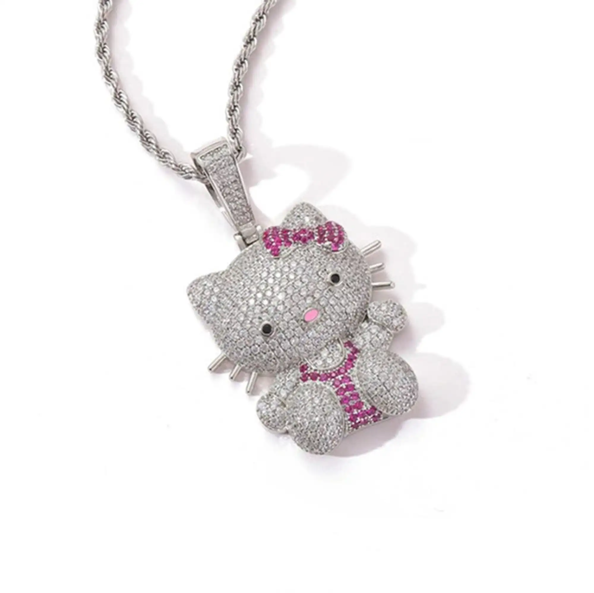 Gioielli personalizzati di lusso carini Hello Kitty Hip Hop Moissanite diamante bled Out Moissanite campionato ciondolo da donna