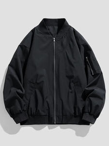 Top Selling Men's <b>Black</b> Leather Bomber Jacket High Quality Customizable Safari Jacket Zipper Closure Waterproof Fabric Yoga - Product Image 6