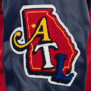 Chaqueta Varsity Personalizada para Hombre, Cuerpo de Lana, Mangas de Cuero Genuino, Bordado con Letras, Estilo Béisbol, Color Rojo - Product Image 6