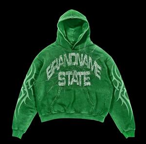 Personalización 3D en relieve sudaderas con capucha de gran tamaño recortada de lana de peso pesado de algodón en relieve gráfico Sudadera con capucha para hombre - Product Image 2