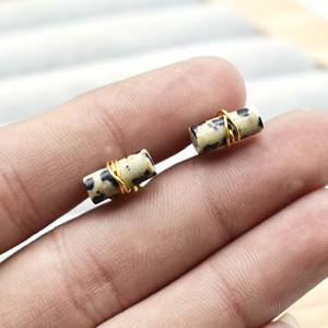 Pendientes de Tubo de Jaspe Dálmata, Joyería de Piedras Preciosas Envueltas en Alambre, Pendientes Minimalistas de Ónice con Piedra de Nacimiento - Product Image 1