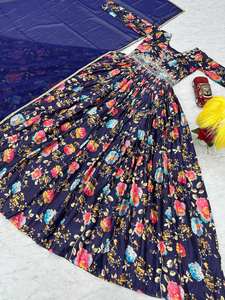 Broderie et tissu chinnon imprimé numériquement le long de la robe de couleur noire entièrement flair avec dupatta pour les mariages et les occasions de fêtes - Product Image 4