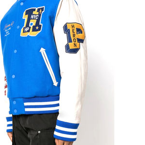 Custom High Quality Cotton Blends Blue Varsity <b>Jacket</b> for Men College Baseball Style Winter Stand Embroidery <b>Patchwork</b> <b>jacket</b> - Product Image 5