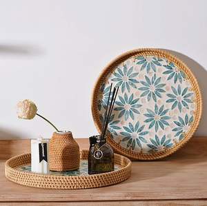 Plateau de service en nacre écologique de haute qualité poignée en rotin décoration de Table à la main assiettes assiettes Vietnam vente en gros - Product Image 2