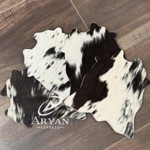 Juego de posavasos de piel de vaca rústica, posavasos de cuero genuino para ocultar el pelo occidental, regalos de decoración del hogar occidental para bebidas, novedad - Product Image 1