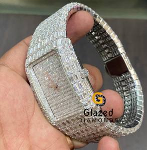 Montre de soirée luxueuse Vvs Clarity Moissanite Diamond Iced Out Hip Hop, entièrement taillée en baguette, avec cadran personnalisé - Product Image 2