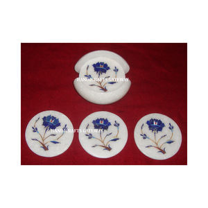 Juego de Posavasos de Mármol Blanco Natural con Diseño Floral Incrustado, Redondeados, para Decoración del Hogar, Hoteles y Restaurantes - Product Image 2