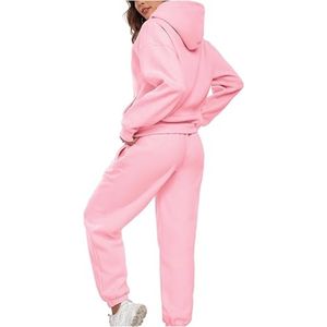 ชุดวอร์มพิมพ์ลายมีฮู้ดทรงโอเวอร์ไซส์สำหรับผู้หญิง ผ้าโพลีเอสเตอร์/คอตตอน ระบายอากาศได้ดี สไตล์ใหม่ สำหรับฤดูหนาว  รับสกรีนโลโก้  เอวยางยืด - Product Image 2