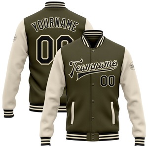 Vente en gros de l'industrie directe Veste d'hiver décontractée personnalisée Olive noir-blanc à pression intégrale Varsity Letterman Deux tons Salute To Service - Product Image 1