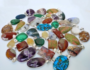 Colgantes de bisel de piedras preciosas de mezcla natural, piedra lunar chapada en plata 925, encaje loco, rutilo dorado, collar de malaquita, joyería para mujer - Product Image 2