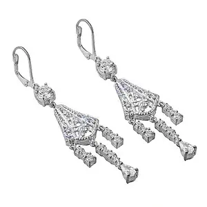 Pendientes de Plata de Ley 925 con Circonita Cúbica para Mujer, Chapados en Oro con Cuarzo, Perla y Diamante para Boda o Fiesta - Product Image 2