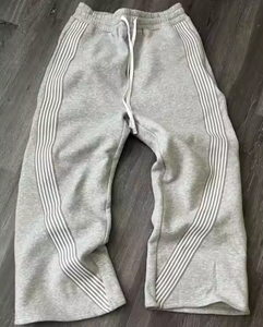 Logo personnalisé pour hommes Pantalon de survêtement droit en coton épais Streetwear décontracté jambe large Baggy Jogging surdimensionné ceinture latérale rayée - Product Image 3