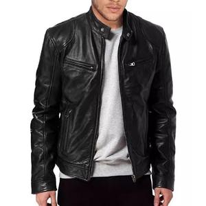 Veste en cuir de moto coupe ajustée pour hommes, collection printemps-automne XS, mode transfrontalière, nouvelle fermeture éclair, veste décontractée teinte unie pour hommes - Product Image 3