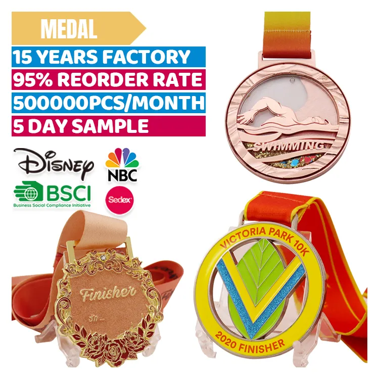 Medalla de diseño de fábrica china patrón de logotipo de brillo personalizado natación correr deportes medalla desafío recuerdo premio Medalla titular