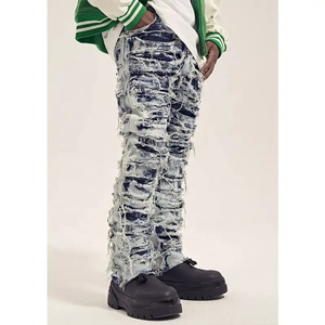 Pantalones vaqueros para hombre 2025, venta al por mayor, pantalones vaqueros de mezclilla con dobladillo crudos hechos a mano de alta calidad personalizados para hombre - Product Image 3