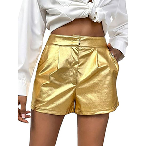 Shorts de Mujer, Moda Urbana, Shorts Negros para Mujer, Shorts de Cuero Ajustados con Aberturas, Servicio OEM con Logotipo Personalizado - Product Image 4