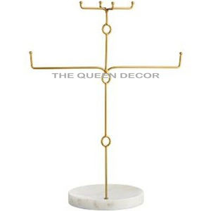 Porte-bijoux en fil métallique plaqué or nordique qualité assurée Style classique Base en marbre naturel support de bijoux décoratif pour la maison - Product Image 1