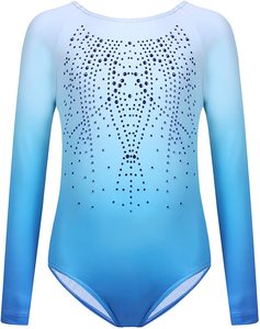 Venta al por mayor niños entrenamiento Dancewear manga larga Rhinestone Unitard para animadoras hermosa falda estilo leotardo - Product Image 1